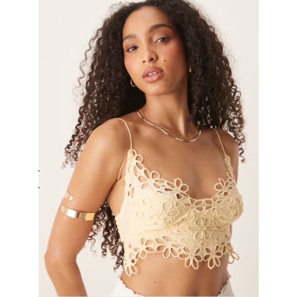 NEW Free People Boho Bralette Asteria Sz Small Pull-On Banana Cream MSRP $48